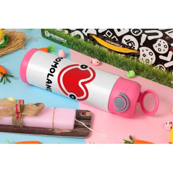 Momoland, Easter candle, Childrens hot water bottle, stainless steel, with safety straw, PINK (500ml)