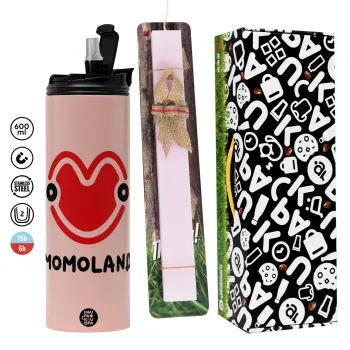Momoland, Easter candle,Travel Tumbler 2 Lids, with metal straw & cleaning brush & aromatic flat candle (30cm) (PINK)