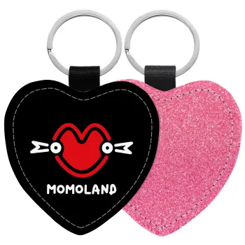 Momoland, Μπρελόκ PU δερμάτινο glitter καρδιά ΡΟΖ