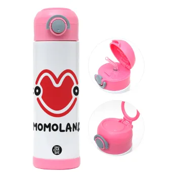 Momoland, Children's hot water bottle, stainless steel, with safety straw, PINK (500ml)