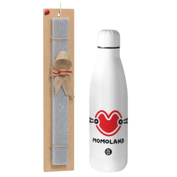 Momoland, Easter Set, metallic stainless thermos bottle (500ml) & scented flat Easter candle (30cm) (GRAY)