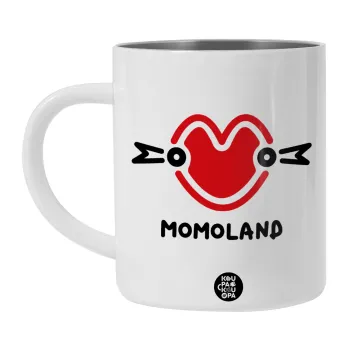 Momoland, Λευκή Ανοξείδωτη Μεταλλική Κούπα 450ml - Διπλού Τοιχώματος 
