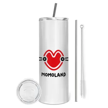 Momoland, Tumbler ποτήρι θερμό από ανοξείδωτο ατσάλι 600ml, με μεταλλικό καλαμάκι & βούρτσα καθαρισμού