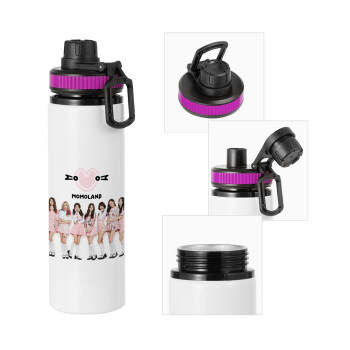 Momoland pink, Metallic water bottle with safety lid, 850ml aluminum