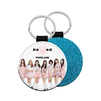 Momoland pink, Μπρελόκ Δερματίνη, στρογγυλό ΜΠΛΕ (5cm)