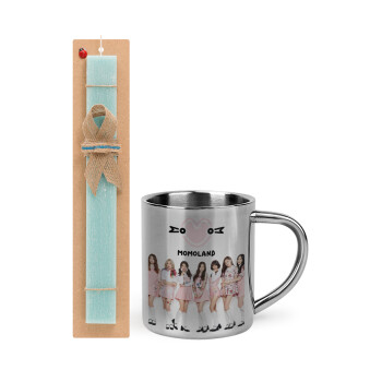 Momoland pink, Easter Set, metallic thermal cup (300ml) & aromatic flat Easter candle (30cm) (TURQUOISE)