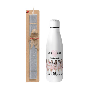 Momoland pink, Easter Set, metallic stainless thermos bottle (500ml) & scented flat Easter candle (30cm) (GRAY)