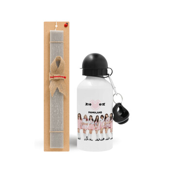 Momoland pink, Easter Set, metallic aluminum water bottle (500ml) & aromatic flat Easter candle (30cm) (GRAY)