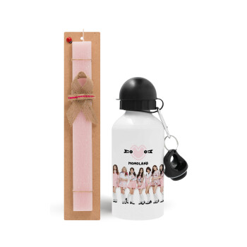 Momoland pink, Easter Set, metallic aluminum bottle (500ml) & aromatic flat Easter candle (30cm) (PINK)