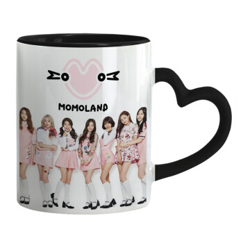 Momoland pink, Mug heart black handle, ceramic, 330ml