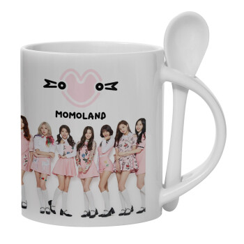 Momoland pink, Ceramic coffee mug with Spoon, 330ml (1pcs)