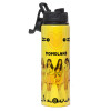 Metallic water bottle with safety lid, 850ml aluminum