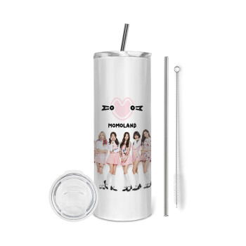 Momoland pink, Eco friendly stainless steel tumbler 600ml, with metal straw & cleaning brush
