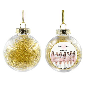 Momoland pink, Χριστουγεννιάτικη μπάλα δένδρου διάφανη με χρυσό γέμισμα 8cm