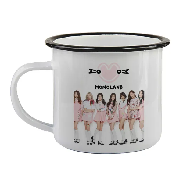 Momoland pink — Enamel mug with black rim, 360ml