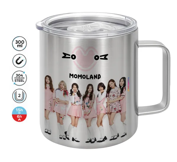 Momoland pink — Double-walled stainless steel mug 300ml with temperature-retaining lid