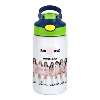 Momoland pink, Children's hot water bottle, stainless steel, with safety straw, green, blue (350ml)