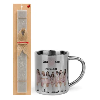 Momoland pink, Easter Set, metallic thermal cup (300ml) & Easter aromatic flat candle (30cm) (GRAY)