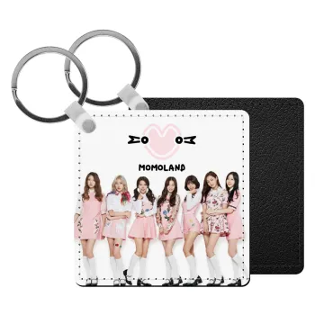 Momoland pink, Μπρελόκ Δερματίνη, τετράγωνο ΜΑΥΡΟ (5x5cm)