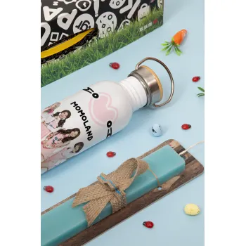 Momoland pink, Πασχαλινή Λαμπάδα με παγούρι μεταλλικό (620ml, stainless steel) & κερί αρωματικό πλακέ (30cm) (ΤΙΡΚΟΥΑΖ)