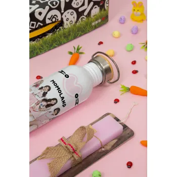 Momoland pink, Πασχαλινή Λαμπάδα με παγούρι μεταλλικό (620ml, stainless steel) & κερί αρωματικό πλακέ (30cm) (ΡΟΖ)