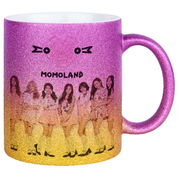 Momoland pink, Κούπα Χρυσή/Ροζ Glitter, κεραμική, 330ml