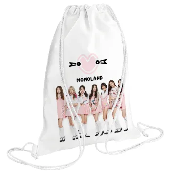 Momoland pink, Backpack pouch GYMBAG white (28x40cm)