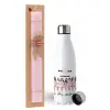 Easter Set, metallic stainless steel water bottle (750ml) & scented flat Easter candle (30cm) (PINK)