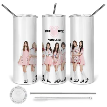 Momoland pink, Tumbler stainless steel 600ml, with metal straw & cleaning brush