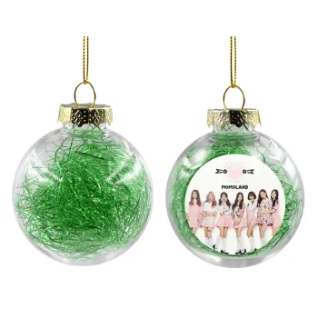 Momoland pink, Στολίδι Χριστουγεννιάτικη μπάλα δένδρου διάφανη με πράσινο γέμισμα 8cm