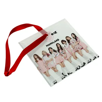 Momoland pink, Στολίδι Χριστουγεννιάτικο στολίδι γυάλινο τετράγωνο 9x9cm