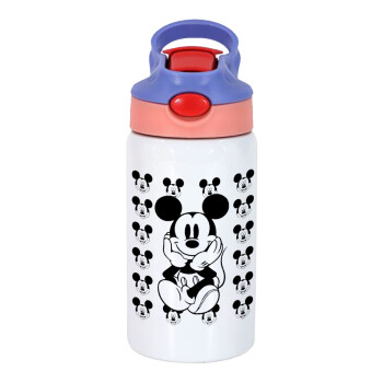 Mickey, Children's hot water bottle, stainless steel, with safety straw, pink/purple (350ml)