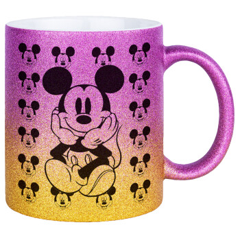 Mickey, Κούπα Χρυσή/Ροζ Glitter, κεραμική, 330ml