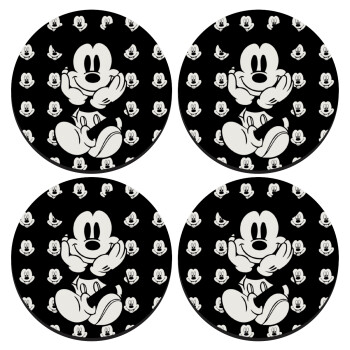 Mickey, ΣΕΤ 4 Σουβέρ ξύλινα στρογγυλά (9cm)