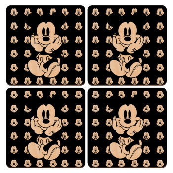 Mickey, ΣΕΤ x4 Σουβέρ ξύλινα τετράγωνα plywood (9cm)