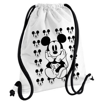 Mickey, Backpack pouch GYMBAG white, with pocket (40x48cm) & thick cords