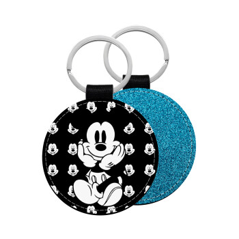 Mickey, Μπρελόκ Δερματίνη, στρογγυλό ΜΠΛΕ (5cm)