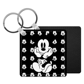 Mickey, Μπρελόκ Δερματίνη, τετράγωνο ΜΑΥΡΟ (5x5cm)