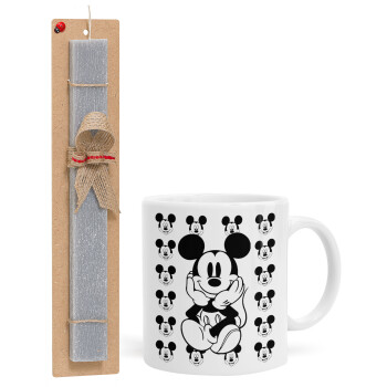 Mickey, Πασχαλινό Σετ, Κούπα κεραμική (330ml) & πασχαλινή λαμπάδα αρωματική πλακέ (30cm) (ΓΚΡΙ)