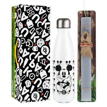 Mickey, Easter candle, metallic white thermos bottle (500ml) & aromatic flat candle (30cm) (GRAY)