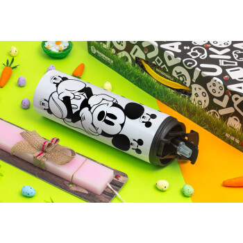 Mickey, Easter candle,Travel Tumbler 2 Lids, with metal straw & cleaning brush & aromatic flat candle (30cm) (PINK)