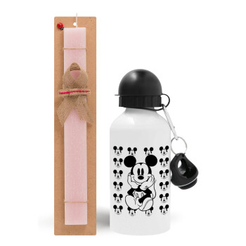 Mickey, Easter Set, metallic aluminum bottle (500ml) & aromatic flat Easter candle (30cm) (PINK)