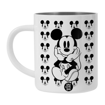 Mickey, Λευκή Ανοξείδωτη Μεταλλική Κούπα 450ml - Διπλού Τοιχώματος 