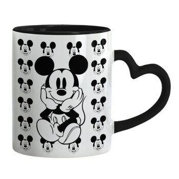 Mickey, Mug heart black handle, ceramic, 330ml