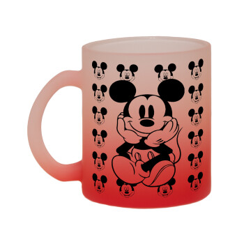 Mickey, Κούπα γυάλινη δίχρωμη με βάση το κόκκινο ματ, 330ml