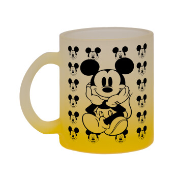 Mickey, Κούπα γυάλινη δίχρωμη με βάση το κίτρινο ματ, 330ml