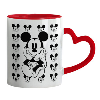 Mickey, Κούπα καρδιά χερούλι κόκκινη, κεραμική, 330ml