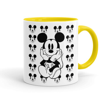 Mickey, Κούπα χρωματιστή κίτρινη, κεραμική, 330ml