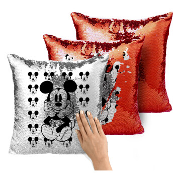 Mickey, Μαξιλάρι καναπέ Μαγικό Κόκκινο με πούλιες 40x40cm περιέχεται το γέμισμα