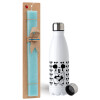 Easter Set, metallic stainless steel water bottle (750ml) & aromatic flat Easter candle (30cm) (TURQUOISE)
